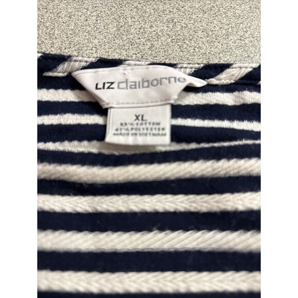 Liz Claiborne Texture Knit Black Off White Striped Women's XL Stretch Blouse - Picture 2 of 10